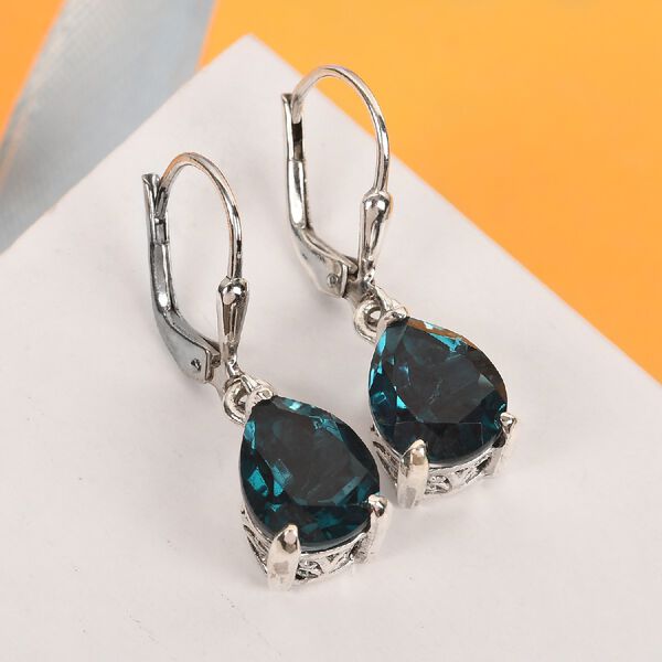 Indicolith Triplett Quarz Ohrhänger 925 Silber Platin- Überzug ca. 5,00 ct  image number 2