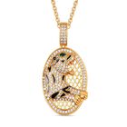 Neongrüner Kristall, Weißer Zirkonia Halskette ca. 50 cm, Messing emailliert, Tiger