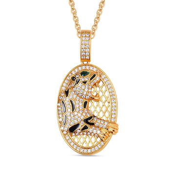 Neongr&uuml;ner Kristall, Wei&szlig;er Zirkonia Halskette ca. 50 cm, Messing emailliert, Tiger