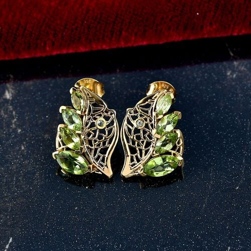 D'joy Natürlicher Peridot Ohrringe 925 Silber Gelbes Gold ca. 2.55 ct image number 1