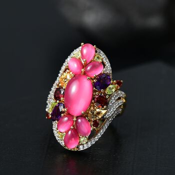 Mondlicht und Bl&uuml;te - Djoy Maulbeer-Mondstein-Ring, 925 Silber 750 Gelbgold Vermeil (Gr&ouml;&szlig;e 21.00) ca. 9.95 ct