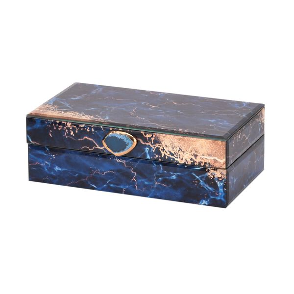 2er-Set Glas-Schmuckbox mit Marmormuster, 28x18x10cm (L) und 21x12x7cm (S), Blau image number 6