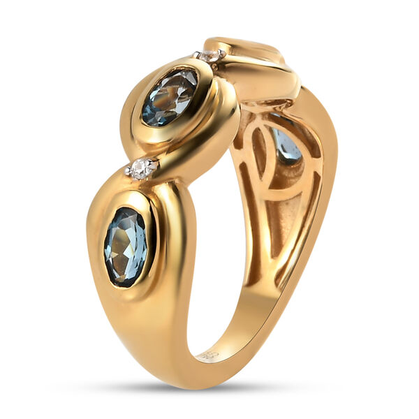 London Blau Topas und Zirkon Ring 925 Silber vergoldet  ca. 1,20 ct image number 5