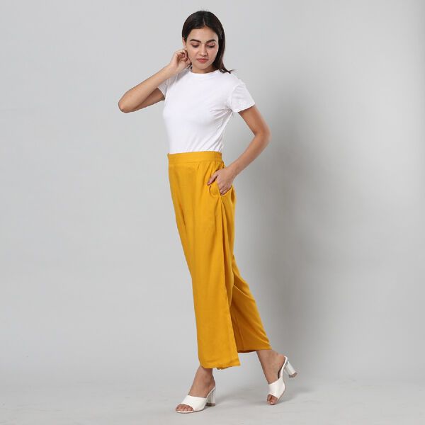 Einfarbige Palazzo Hose, Größe L/XL, Gelb image number 2