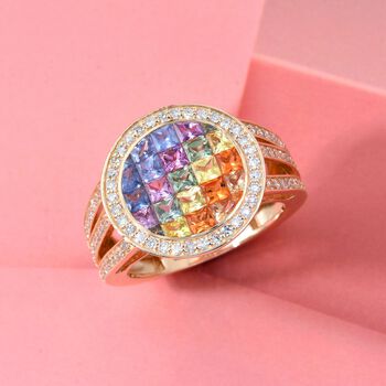 LUXURIANT AAA mehrfarbiger Saphir und Labor Diamant Ring in 585 Gold - 4,71 ct.