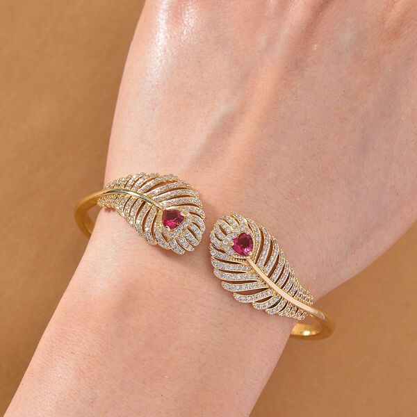 Grüner Kristall, Weißer Zirkonia Armreif ca. 19 cm Nickelfreies Messing Standard image number 2