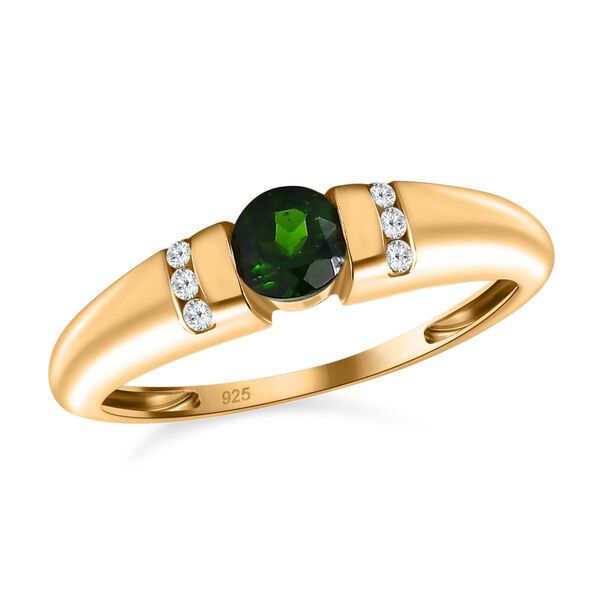Nat&uuml;rlicher Chromdiopsid, Wei&szlig;er Zirkon Ringe 925 Silber vergoldet (Gr&ouml;&szlig;e 20.00) ca. 0.51 ct image number 4