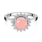 Natürlicher Peruanischer Rosa-Opal und weißer Zirkon Ring, 925 Silber platiniert, (Größe 17.00) ca. 2.26 ct