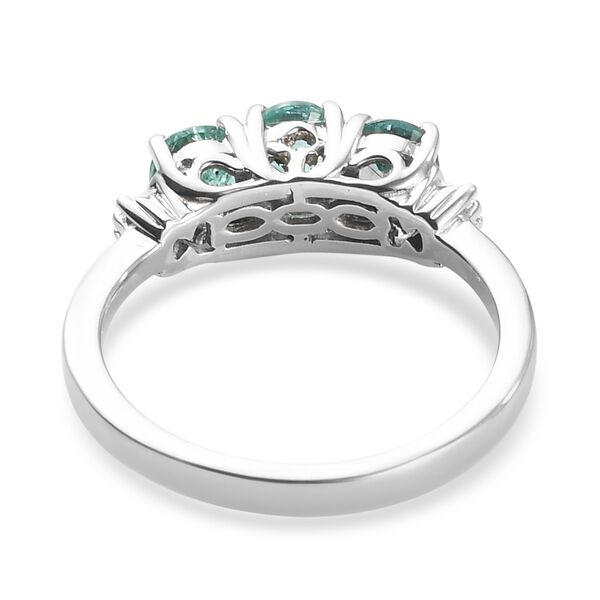 Sambischer Smaragd und Diamant 3 Stein Ring 925 Silber Platin-Überzug image number 6
