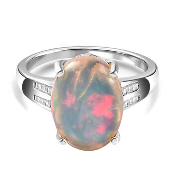 AAA Nat&uuml;rlicher, &auml;thiopischer Welo Opal und wei&szlig;er Diamant Ring, 925 Silber platiniert (Gr&ouml;&szlig;e 17.00) ca. 3.46 ct