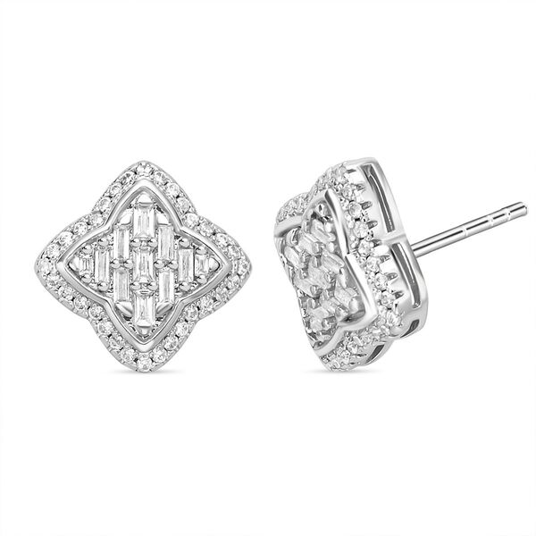 2er Set, Weiße Zirkonia Halskette und Ohrringe, Messing, silberfarben image number 7