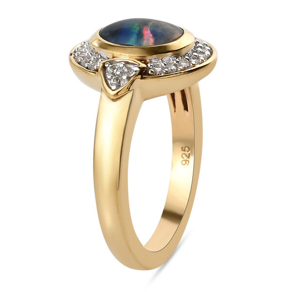 Boulder Opal Triplett und Zirkon Ring 925 Silber vergoldet  ca. 1,13 ct image number 7