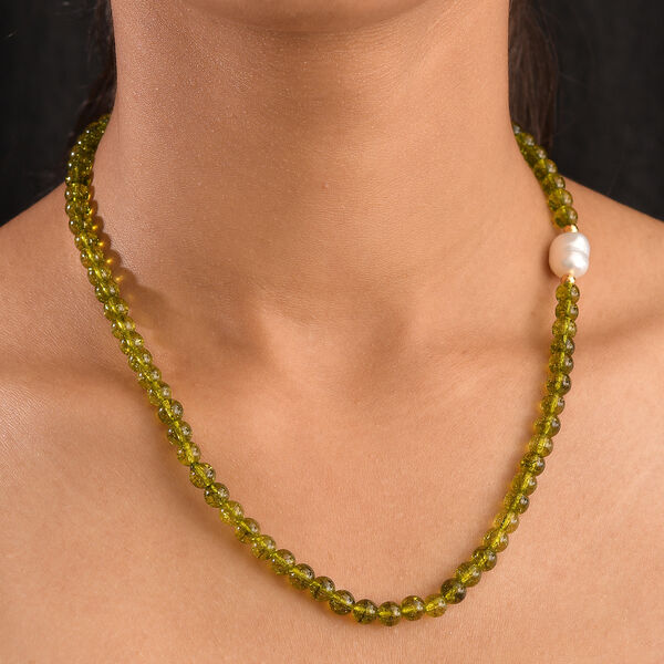 Peridot-Perlen und wei&szlig;e Barockperle Halskette, 45 cm image number 2