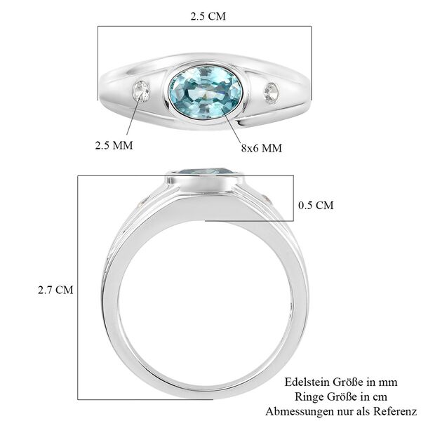 Kambodschanischer blauer Zirkon und weißer Zirkon Solitär Ring  925 Silber Platin-Überzug image number 6