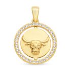 Weißer Zirkon Stier-Anhänger, 925 Silber vergoldet ca. 0.63 ct