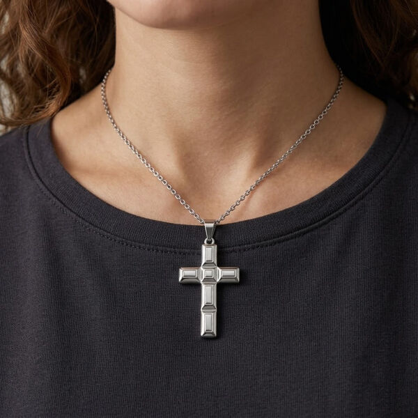 Kreuz Anh&auml;nger mit Kette, Reiner Edelstahl, ca. 50 cm, Silberfarben image number 3