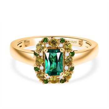 D'joy AAA Lab Grown Kolumbianischer Smaragd, Gelber Saphir Ring 925 Silber 750 Gelbgold Vermeil (Gr&ouml;&szlig;e 17.00) ca. 0.94 ct