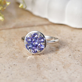 D'Joy AA Tansanit Ring 925 Silber Platiniert (Gr&ouml;&szlig;e 19.00) ca. 1,34 ct