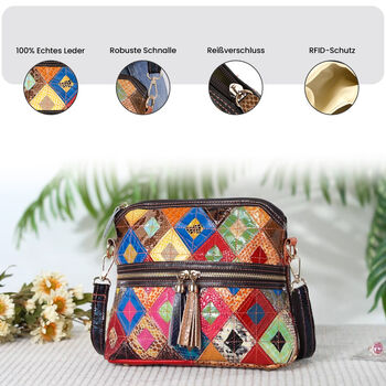 Chaos by Elsie- Echtleder Crossbody Bag mit RFID-Schutz und Kroko-Pr&auml;gung, Rautenmuster