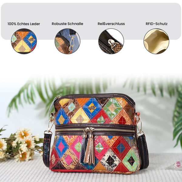 Chaos by Elsie- Echtleder Crossbody Bag mit RFID-Schutz und Kroko-Prägung, Rautenmuster image number 4