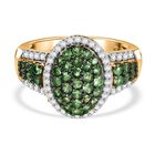 Tsavorite Granat, Weißer Zirkon Ring 925 Silber 750 Gelbgold Vermeil (Größe 19.00) ca. 1.46 ct