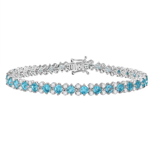 D’joy AA Betroka Blauer Apatit, Weißer Zirkon Armband ca. 20 cm 925 Silber rhodiniert ca. 15,38 ct. image number 0