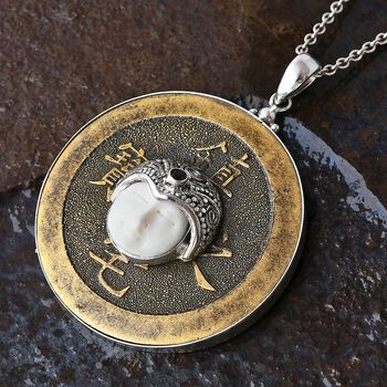 Royal Bali Sajan Silber-Roter Granat, Ox Bone Anh&auml;nger 925 Silber