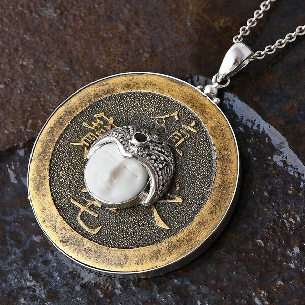 Royal Bali Sajan Silber-Roter Granat, Ox Bone Anh&auml;nger 925 Silber image number 1