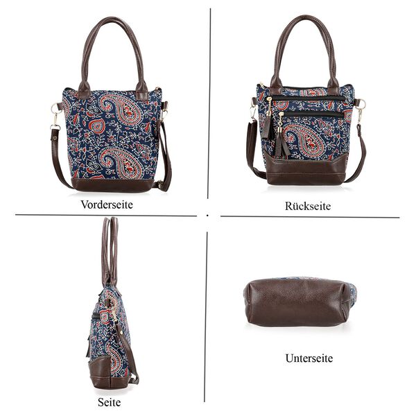 Crossbody Tasche aus Baumwolle, Blockdruck, 25,4x23cm, Dunkelblau image number 5