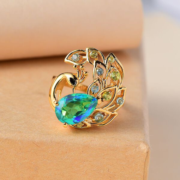 Pfau Quarz Triplett, Paraiba Apatit und Peridot Ring - 3,83 ct. image number 2