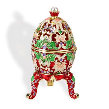 "QF5053-002 Egg shape Trinket Storage Box Material:metal& synthetic crystal color: Red size: 12*7CM"
