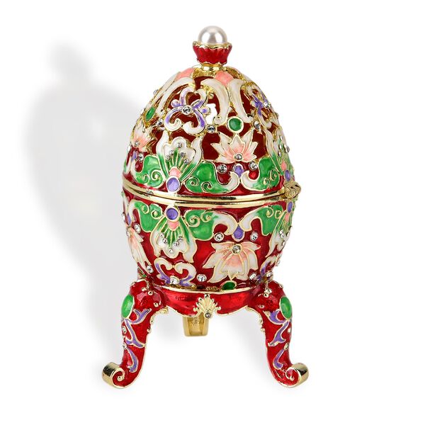 "QF5053-002 Egg shape Trinket Storage Box Material:metal& synthetic crystal color: Red size: 12*7CM" image number 2