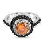 Orange Sphalerit und schwarze Spinell Ring 925 Silber platiniert (Größe 18.00) ca. 2,31 ct