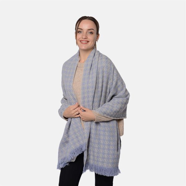 LA MAREY - Wollschal mit Hahnentrittmuster, 200x69 cm,Blau image number 2