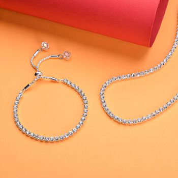 2er-Set- wei&szlig;e Kristall-Halskette mit Armband- 104,5 ct.