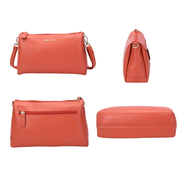 Sencillez Crossbody Tasche aus echtem Leder,  Gr&ouml;&szlig;e 28x9x17 cm, Orange image number 3