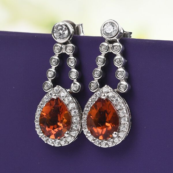 Madira Citrin und Zirkon Ohrhänger 925 Silber platiniert ca. 3,36 ct  image number 2