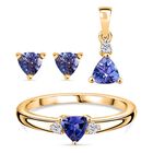 3er Set - D'Joy Tansanit Ohrringe, Ring und Anhänger, 925 Silber vergoldet (Größe 20.00) ca. 1.15 ct