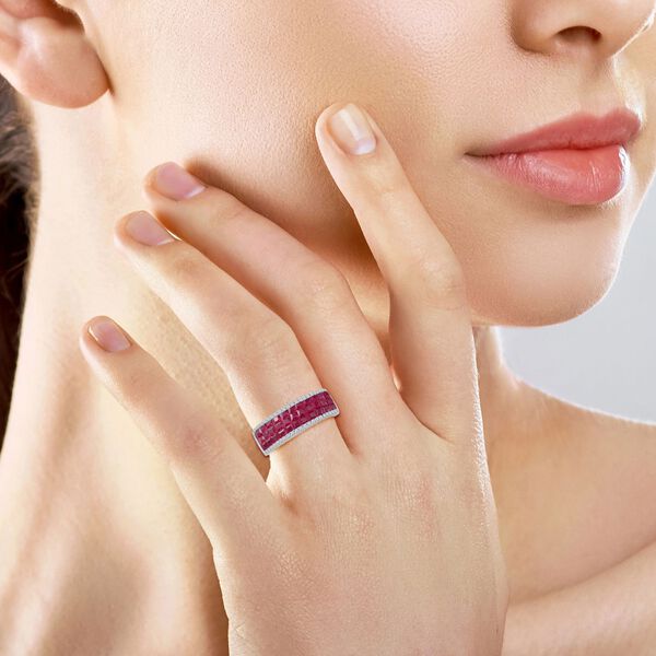 Rubin-Farbe und weißer Zirkonia Ring image number 3