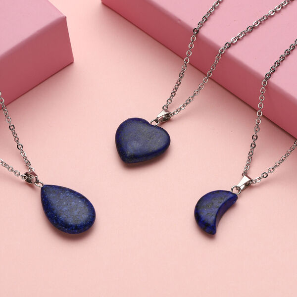 3er- Set Lapislazuli-Anh&auml;nger mit Kette, ca. 50 cm, Edelstahl ca. 24,00 ct image number 2