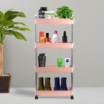 4 Schichten Lagerregal mit Griffen, Gr&ouml;&szlig;e: 40x12,5x91 cm, Rosa