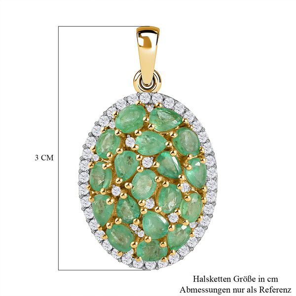 Kagem sambischer Smaragd und Zirkon-Cluster-Halo-Anh&auml;nger, 925 Silber vergoldet, 3,33 ct. image number 6