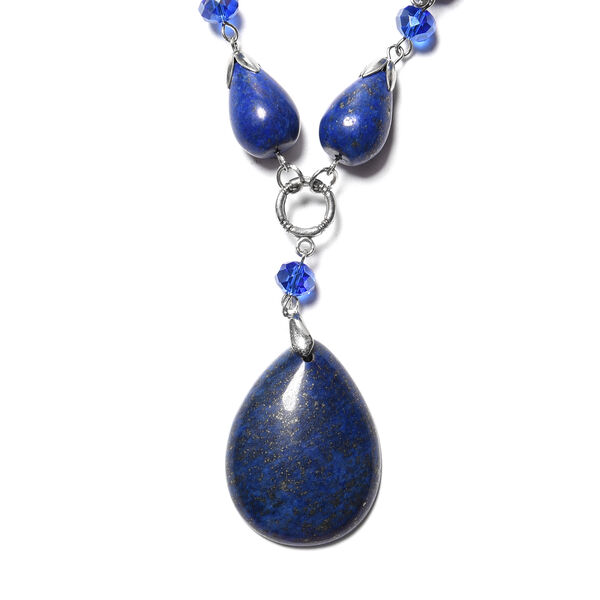 Lapislazuli Blauer Glas und Halskette ca. 45+5 cm, Silber-Ton 242,00 ct image number 1