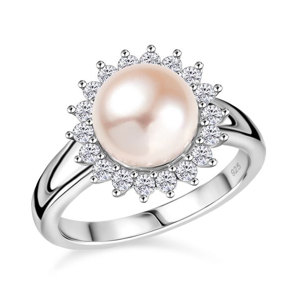 Pfirsich-Süßwasser Perle und Zirkon Ring image number 4