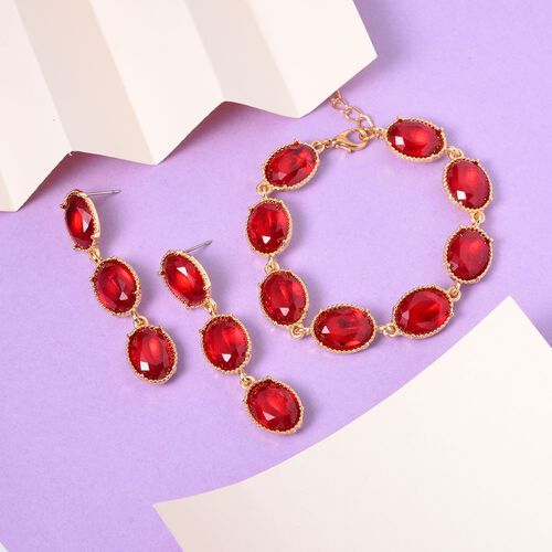 Roter Kristall Schmuckset Reines Messing image number 1