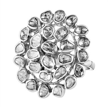 Handgearbeiteter Polki-Diamant-Ring, 925 Silber platiniert  ca. 1,00 ct