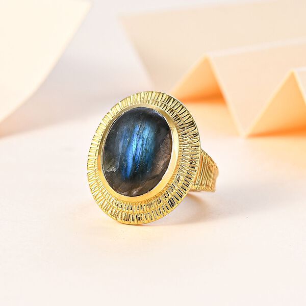 AAA Labradorit Ring 925 Silber 750 Gelbgold Vermeil (Größe 18.00) ca. 9,68 ct image number 2