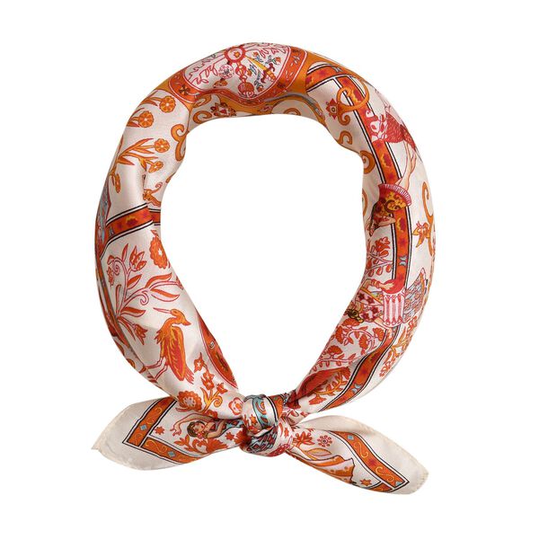 LA MAREY gemusterter Quadratschal aus 100% Seide, Orange image number 0