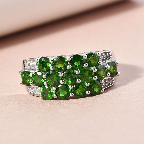 Natürlicher Chromdiopsid und Zirkon Ring 925 Silber platiniert image number 2