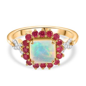 D'Joy Nat&uuml;rlicher, &auml;thiopischer Welo Opal, Niassa Rubin und Moissanit Ring - 1,84 ct.